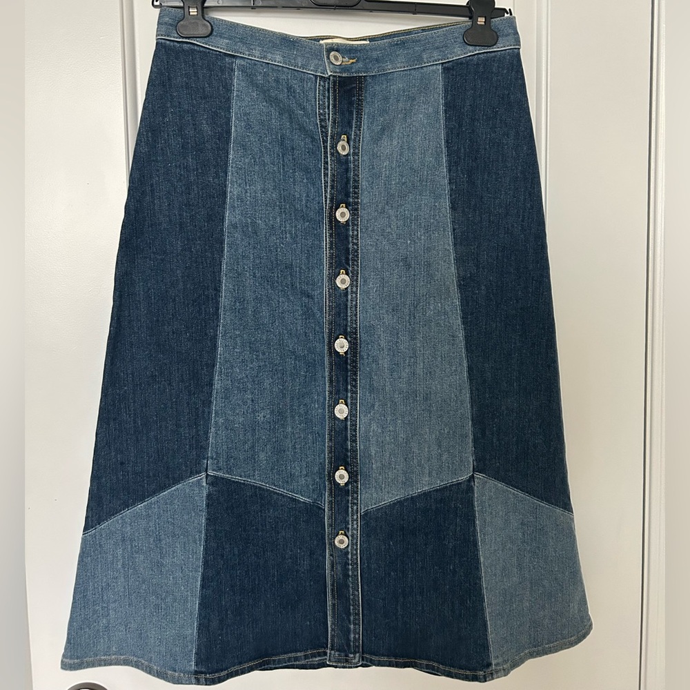 Nili Lotan Madeline Patchwork Denim Skirt Size 30 - Picture 2 of 6